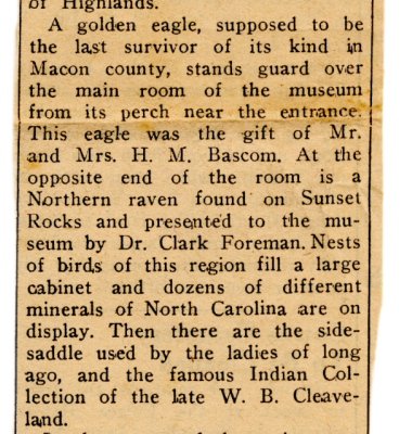 Newspaper story from 1941 noting the gift of the raven.