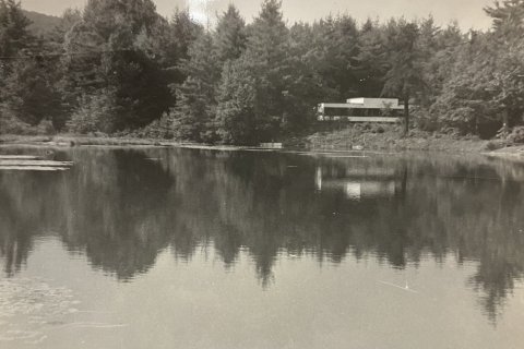 Lake with Samuel T. Weyman Memorial Building in background. c. 1931