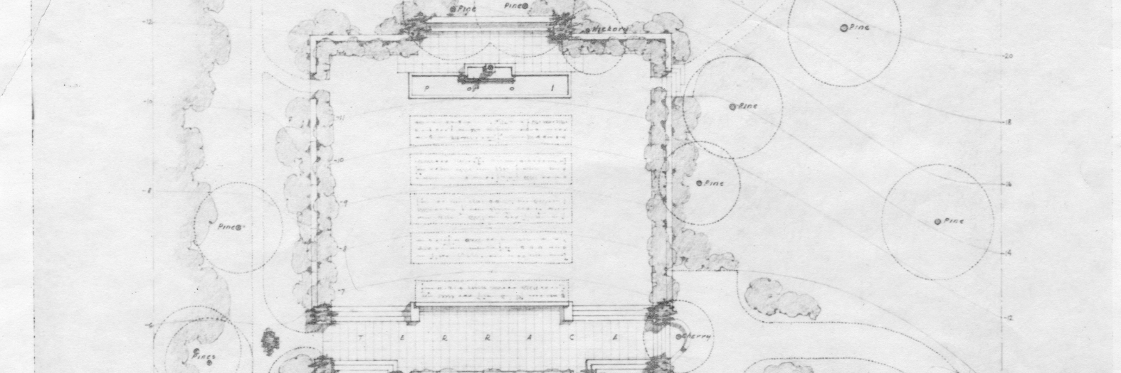 Architectural blueprint for the original Highlands Museum building, drawn in the late 1930s.