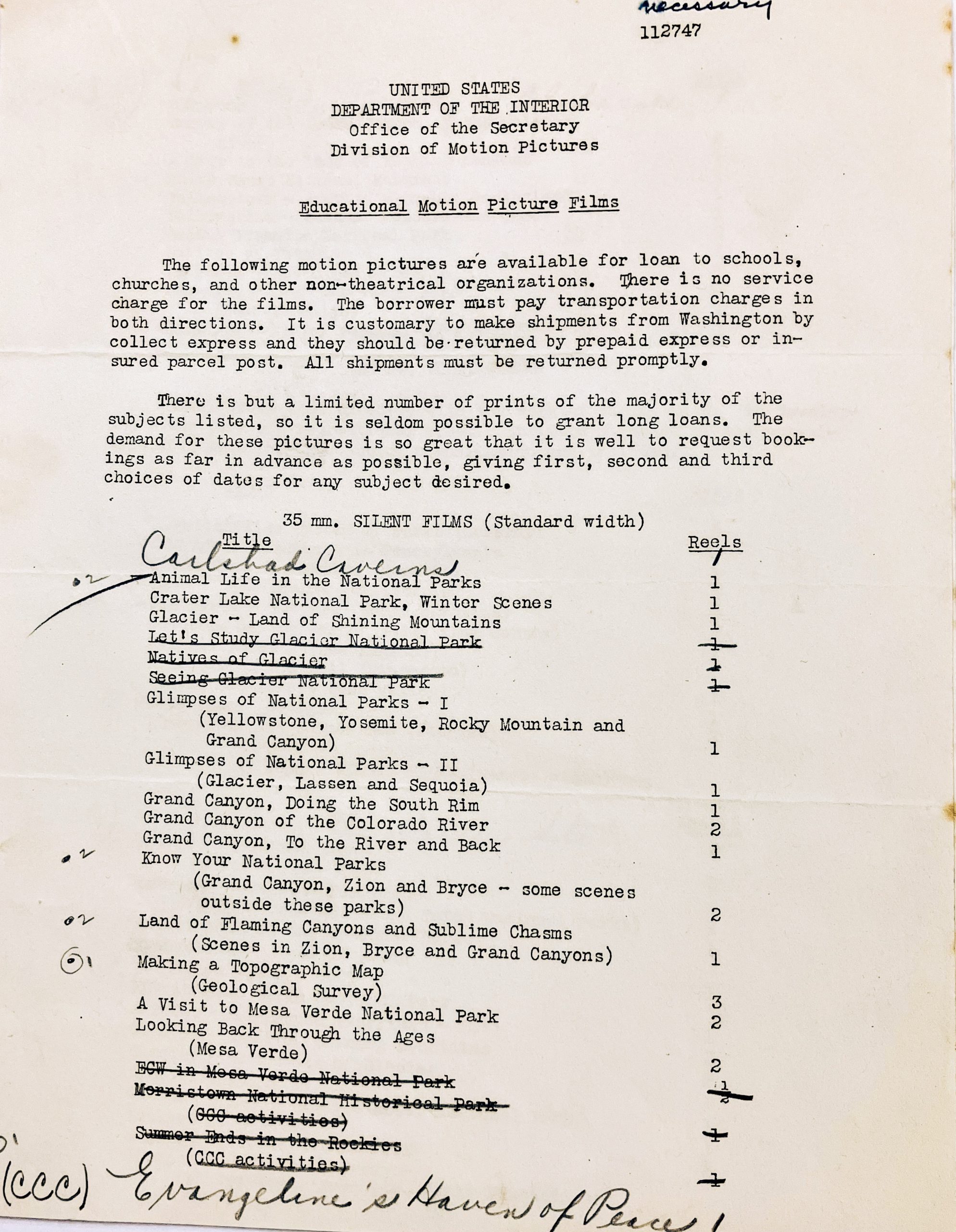 Federal educational film loans documentation